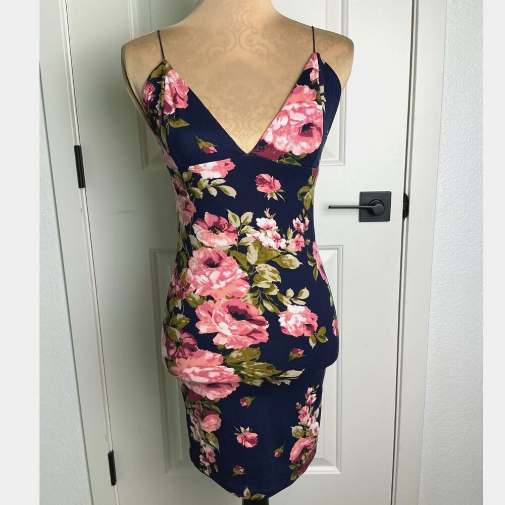 Polly & Esther Floral Bodycon Mini Dress -Runs XS/S Spaghetti Strap Y2K